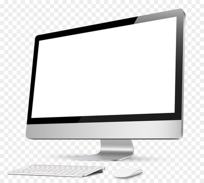 Computer, realistic, 3D with keyboard and mouse on an isolated background. Desktop - stock vector.