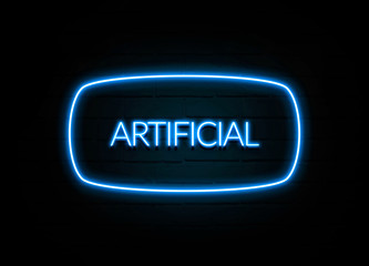 Artificial  - colorful Neon Sign on brickwall