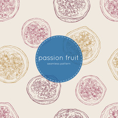 Passion fruit vector illustration, hand draw seamless pattern.