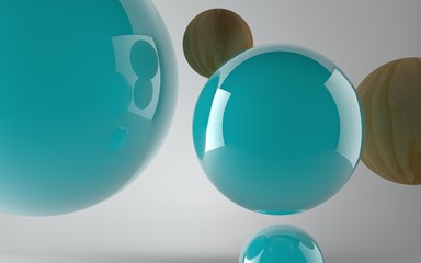 abstract background spheres green glass and wood