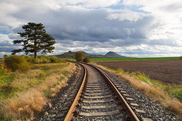 Fototapeta premium Single railway track in Rana, Czech Republic