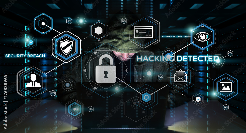Aufkleber Hacker accessing to personal data information with a computer 3D rendering