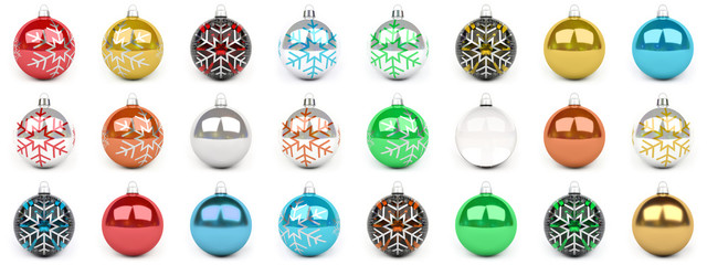 Colorful christmas bauble collection 3D rendering