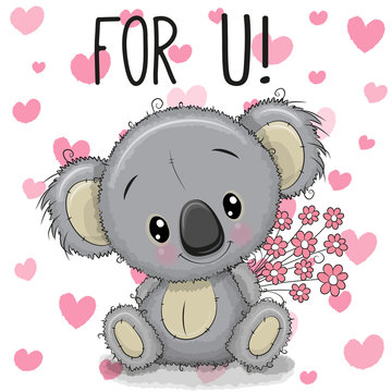 Cute Cartoon Koala with a flowers