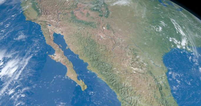 Animation of California gulf in United States in planet earth from outer space gyrating in time lapse with the universe at background