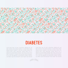 Diabetes concept with thin line icons of symptoms and prevention care. Vector illustration for background of medical survey or report, for banner, web page, print media.