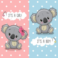 Baby Shower greeting card with Koalas boy and girl