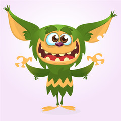 Fototapeta premium Cartoon laughing green monster. Vector illustration of green monster isolated. Halloween design