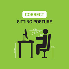 ergonomic posture factors. Correct sitting posture vector