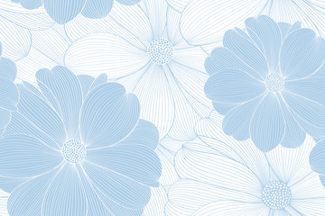 Hand-drawing seamless floral background with flower dahlia. Element for design. Vector illustration.