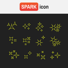 icon spark stars. Sparkles line icons. Black sparkles symbols