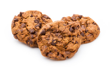 Chocolate chip cookie isolated on white background.