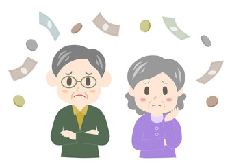 お金の心配をするシニア夫婦のイラスト