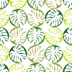 Seamless background with decorative leaves. Monstera leaves. Textile rapport.