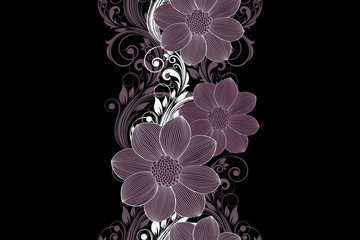 Abstract seamless hand drawn floral pattern with dahlias flowers. Vector illustration. Element for design.