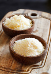 Bowls with grated parmesan cheese