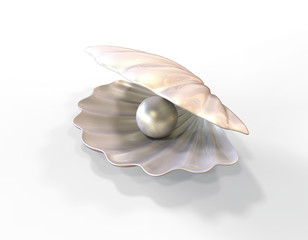 Pearl inside seashell. 3d illustration isolated on white - obrazy, fototapety, plakaty