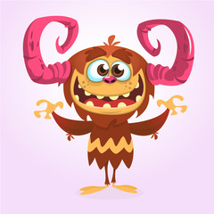 Happy cute cartoon monster. Vector illustration