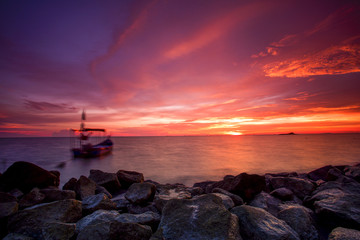 scenery of sunset at Tanjung Piandang,Perak,Malaysia. Soft focus,motion blur due to long exposure. visible noise due to high iso