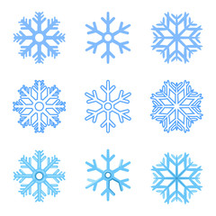 Vector Set of Blue Snowflakes Icons