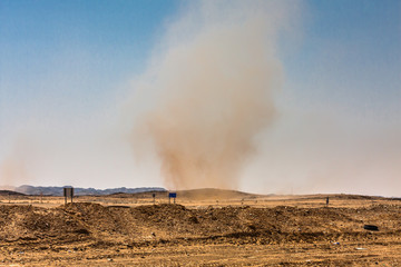 Whirlwinds in a desert walley, Riyadh Province, Saudi Arabia