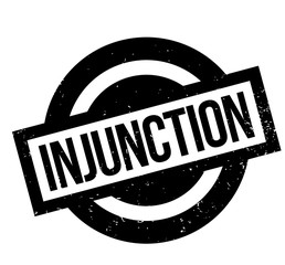 Injunction rubber stamp. Grunge design with dust scratches. Effects can be easily removed for a clean, crisp look. Color is easily changed.