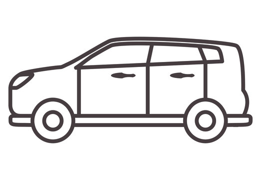 Car hatchback in linear style.Icons with the vehicle.Transportation outline style.Design element for the websites, leaflets, car services, travel companies, children's goods and toys.