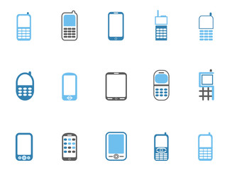 blue cell phone icons set
