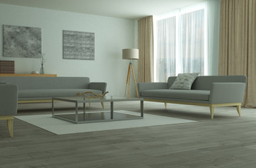 Large modern sitting room in grey colors