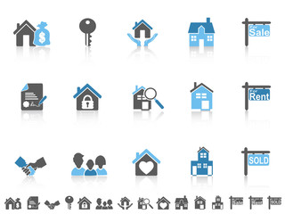 simple blue color real estate icons set