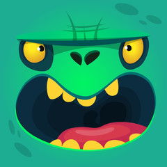 Cartoon smart zombie wearing glasses. Vector illustration of furry green monster