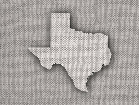 Fototapeta Karte von Texas auf altem Leinen