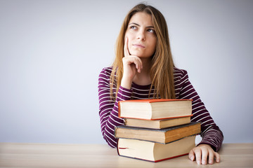Student thinking and looking up