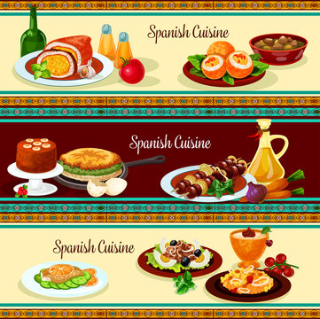 Spanish cuisine dinner restaurant banner set
