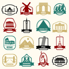 World landmarks. Travel and Tourism. Landmarks icons set. Vector