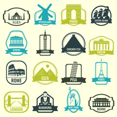 World landmarks. Travel and Tourism. Landmarks icons set. Vector