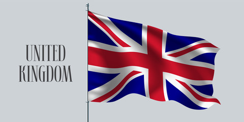 United Kingdom of Great Britain waving flag on flagpole vector illustration