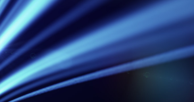 Wavy abstract dark blue perspective background. Glowing blue beams and light waves.
