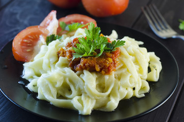 pasta with minced meat and tomatoes