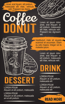 Donut and coffee chalkboard poster template