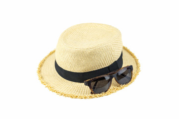 Sunglasses on hat.