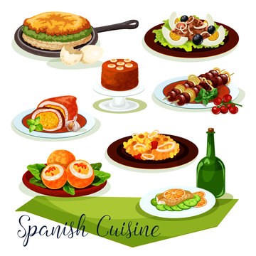 Spanish cuisine icon design with meat and seafood