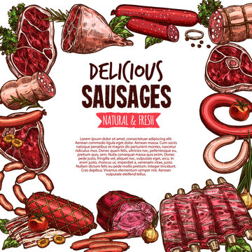 Sausage, beef and pork meat delicatessen banner