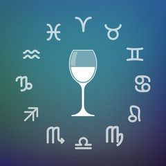 Horoscope circle with a cup of wine