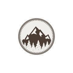 mountain patch and sticker. Vintage hand drawn outdoor adventure design. Mountains top, peak symbol. Camping icon. Stock vector isolated on white