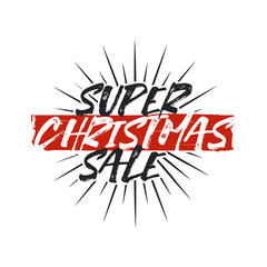 Super Christmas sale lettering and typography elements. Holiday Online shopping type quote. Stock illustration isolated on white background