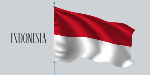Indonesia waving flag on flagpole vector illustration