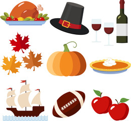 A Set of Colorful Thanksgiving Icons