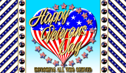 Happy Veterans Day, 3D Illustration, Honoring all who served, American holiday template.