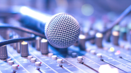 Microphone on the audio mixer in the audio control room.